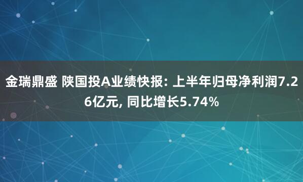 金瑞鼎盛 陕国投A业绩快报: 上半年归母净利润7.26亿元, 同比增长5.74%