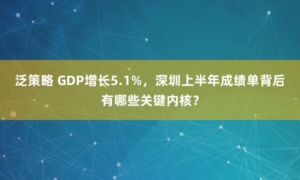 泛策略 GDP增长5.1%，深圳上半年成绩单背后有哪些关键内核？