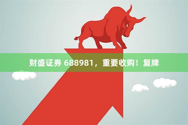 财盛证券 688981，重要收购！复牌